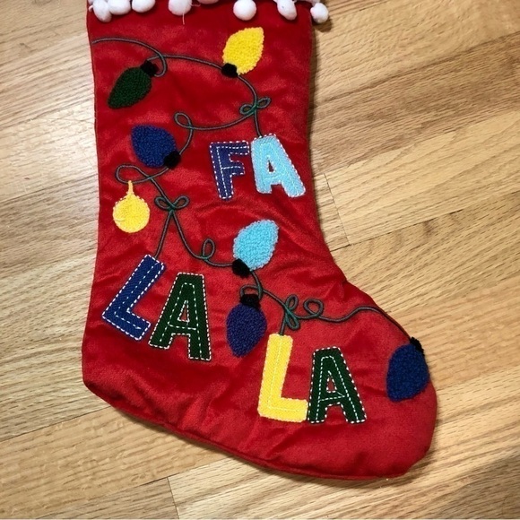 Fa La La Christmas Stocking Lights Embroidered NEW Red White - Picture 2 of 3